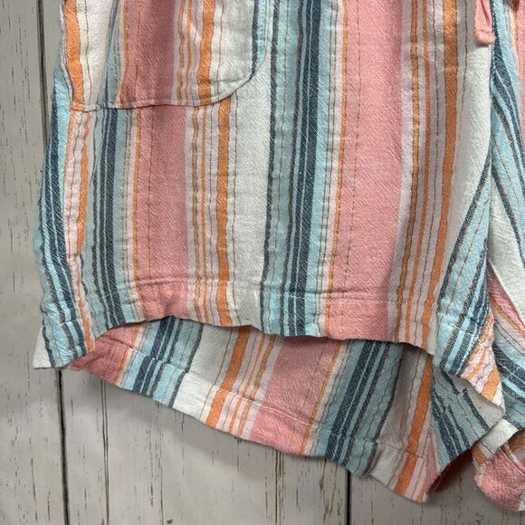 Lane Bryant Pink Blue Striped Linen Blend High Rise Drawstring Summer Shorts - Picture 6 of 13